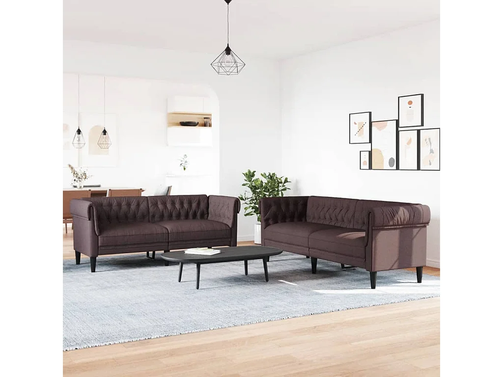 Conjunto de sofá de 2 piezas de tela marrón oscuro