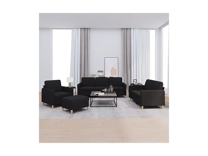 Ensemble de canapés 4 pcs avec coussins Noir Tissu