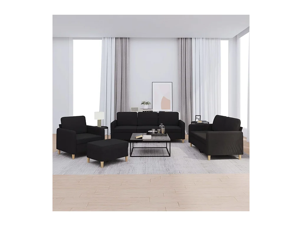 Ensemble de canapés 4 pcs avec coussins Noir Tissu