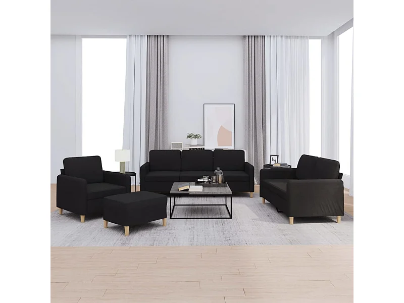 Ensemble de canapés 4 pcs avec coussins Noir Tissu