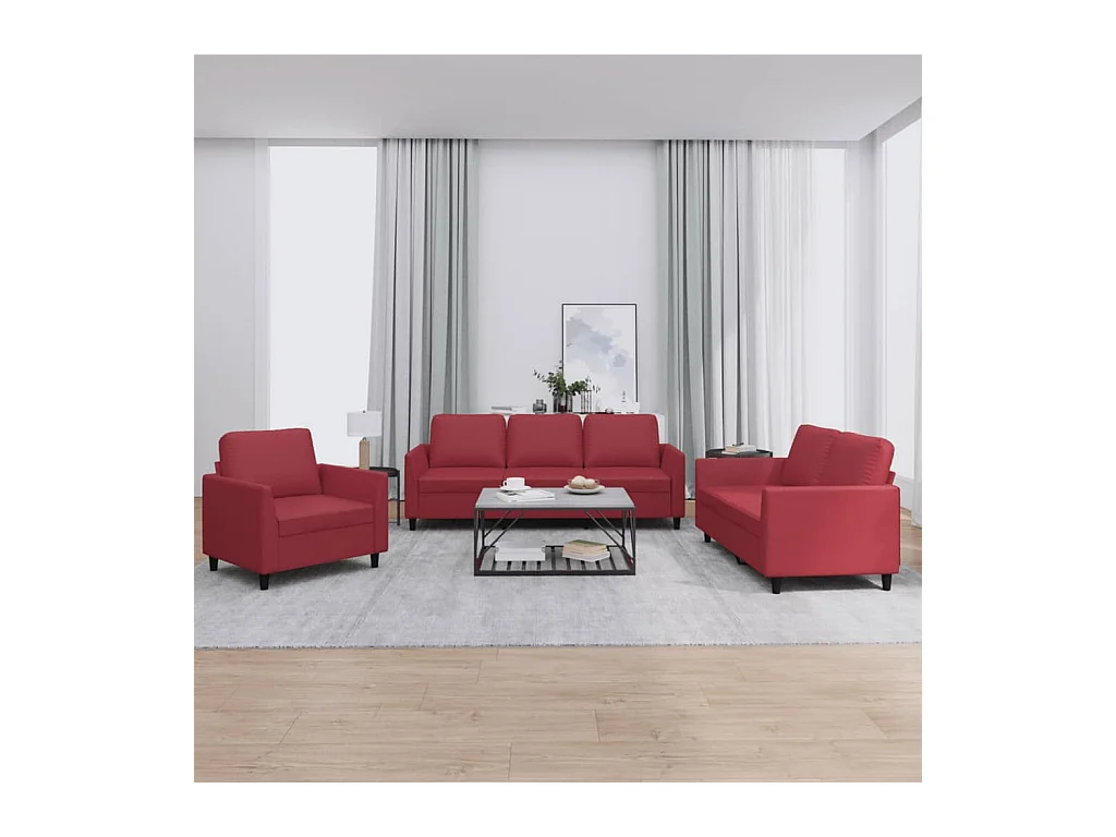 Ensemble de canapés 3 pcs et coussins Rouge bordeaux Similicuir