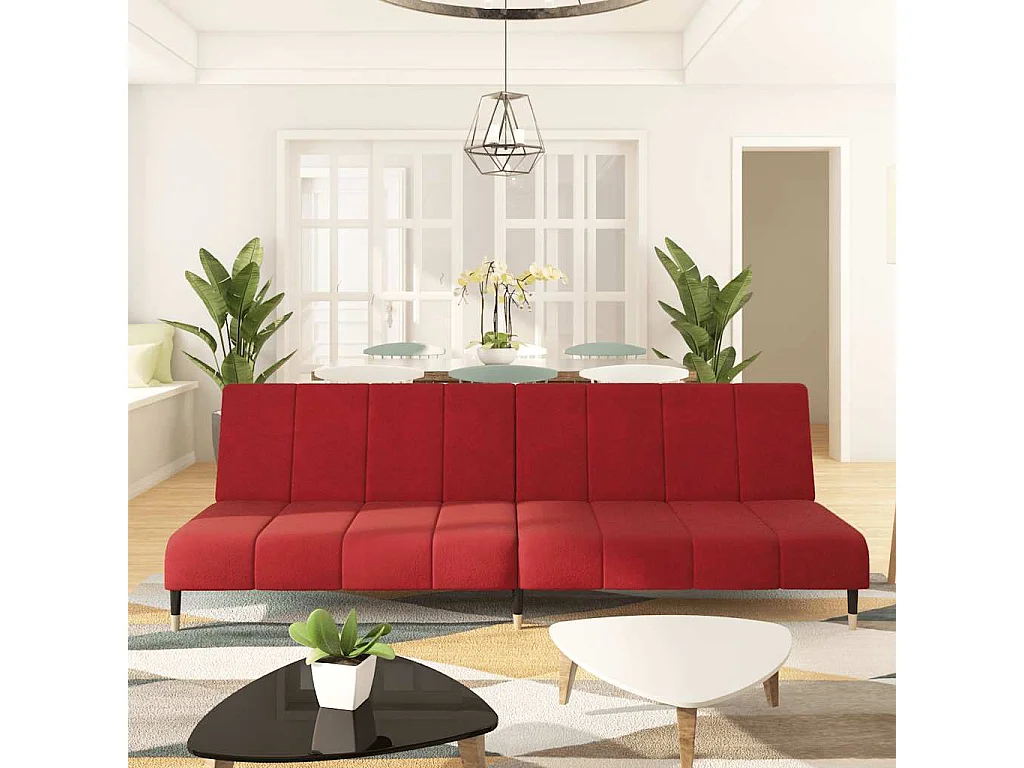 Sofá-cama de 2 lugares em veludo vermelho bordô