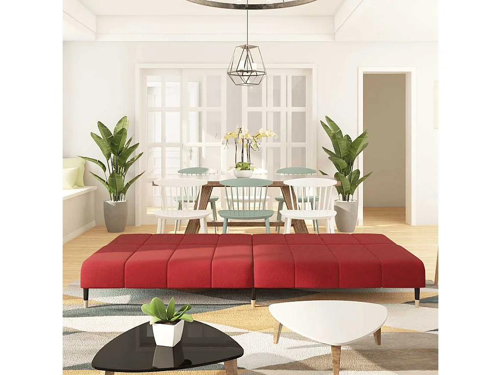 Sofá-cama de 2 lugares em veludo vermelho bordô