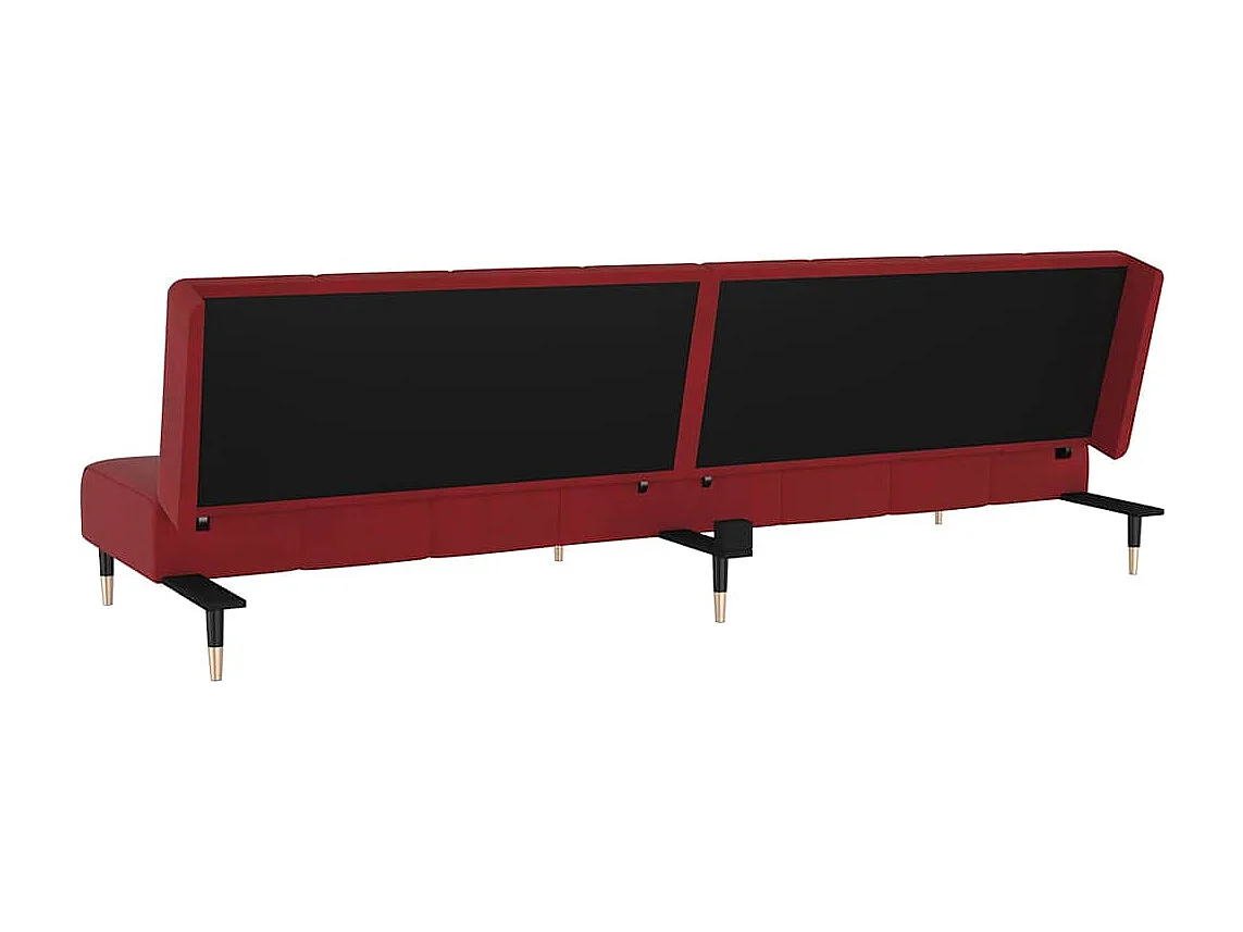 Sofá-cama de 2 lugares em veludo vermelho bordô