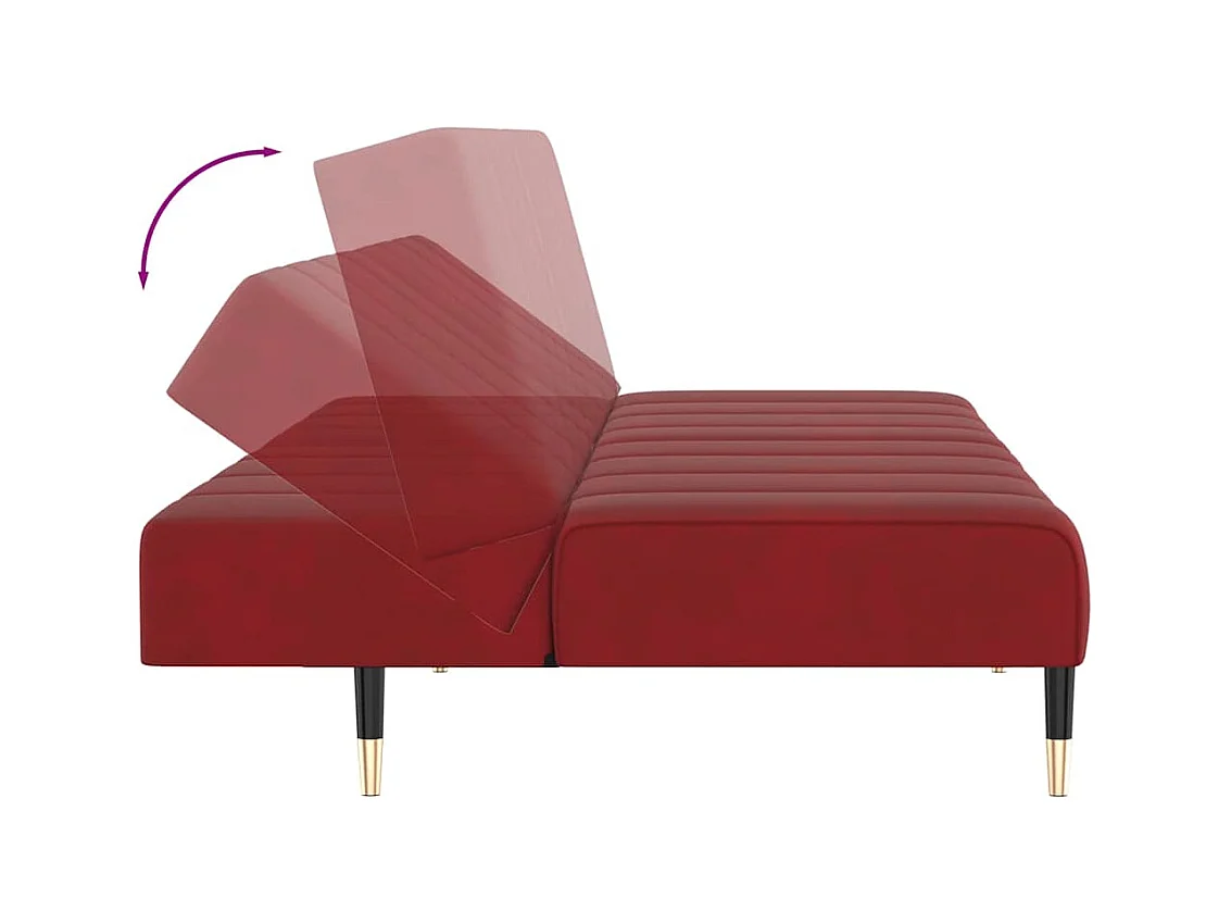 Canapé-lit 2 places rouge bordeaux velours