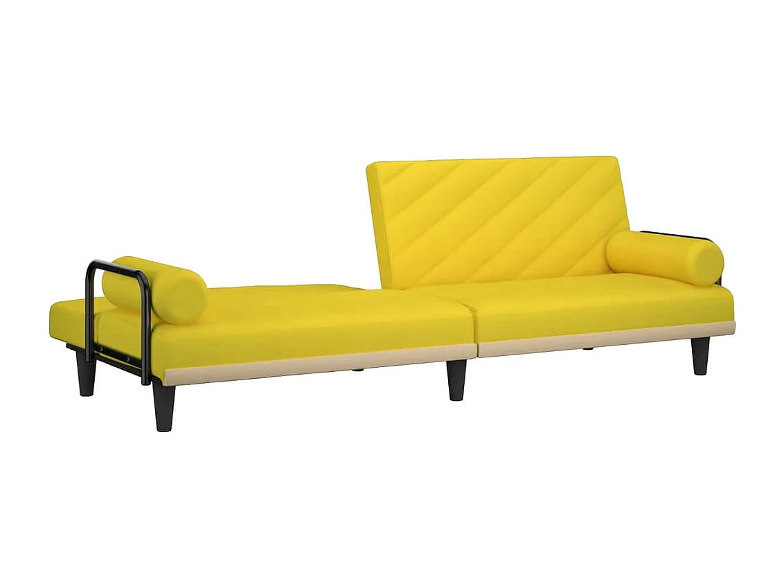 Divano letto con braccioli tessuto giallo chiaro