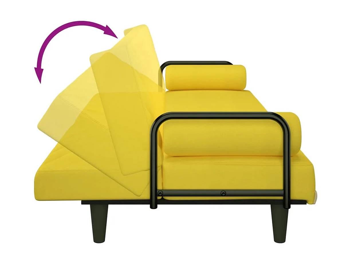Divano letto con braccioli tessuto giallo chiaro