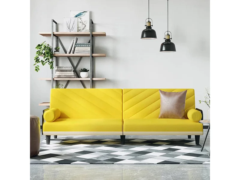 Divano letto con braccioli tessuto giallo chiaro