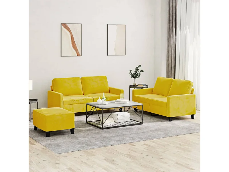 Ensemble de canapés 3 pcs avec coussins Jaune Velours
