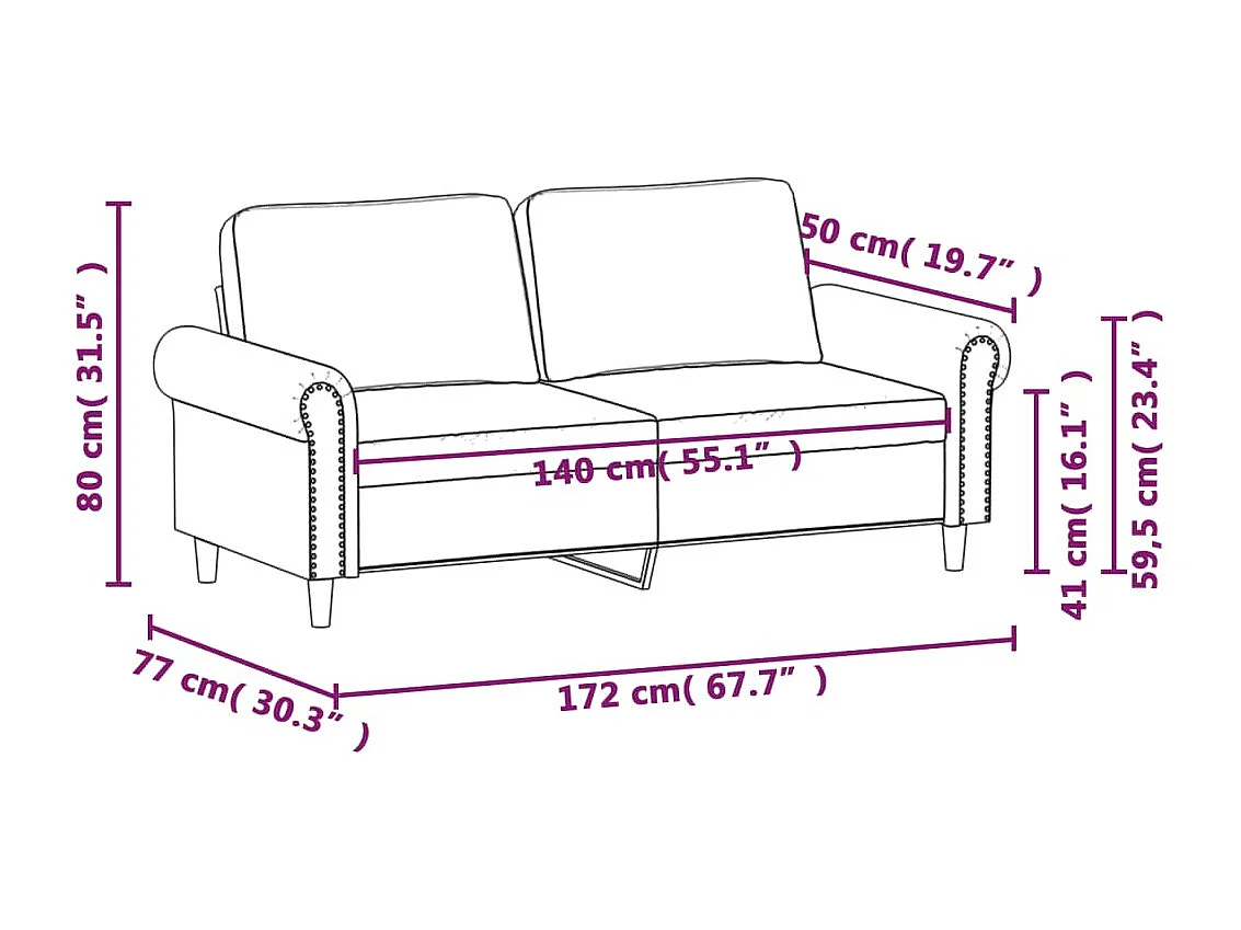 Sofá 2 plazas Cappuccino 140 cm Piel sintética