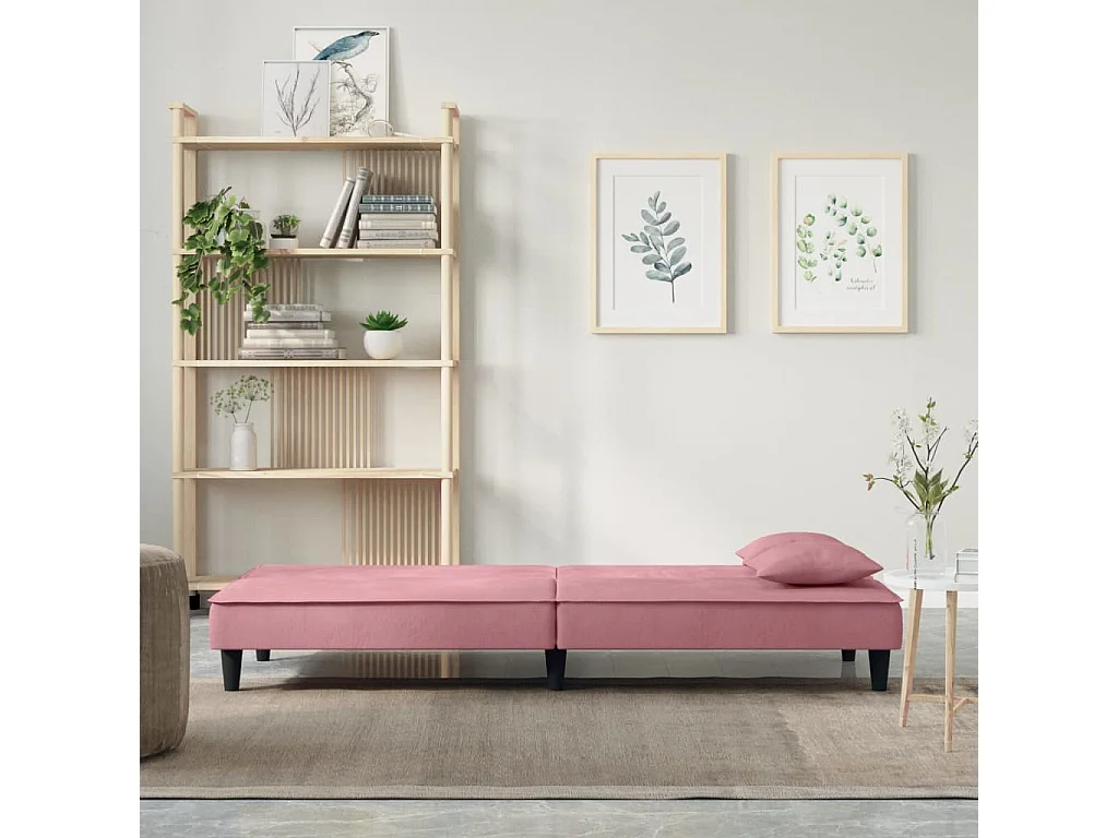Sofá cama de veludo rosa