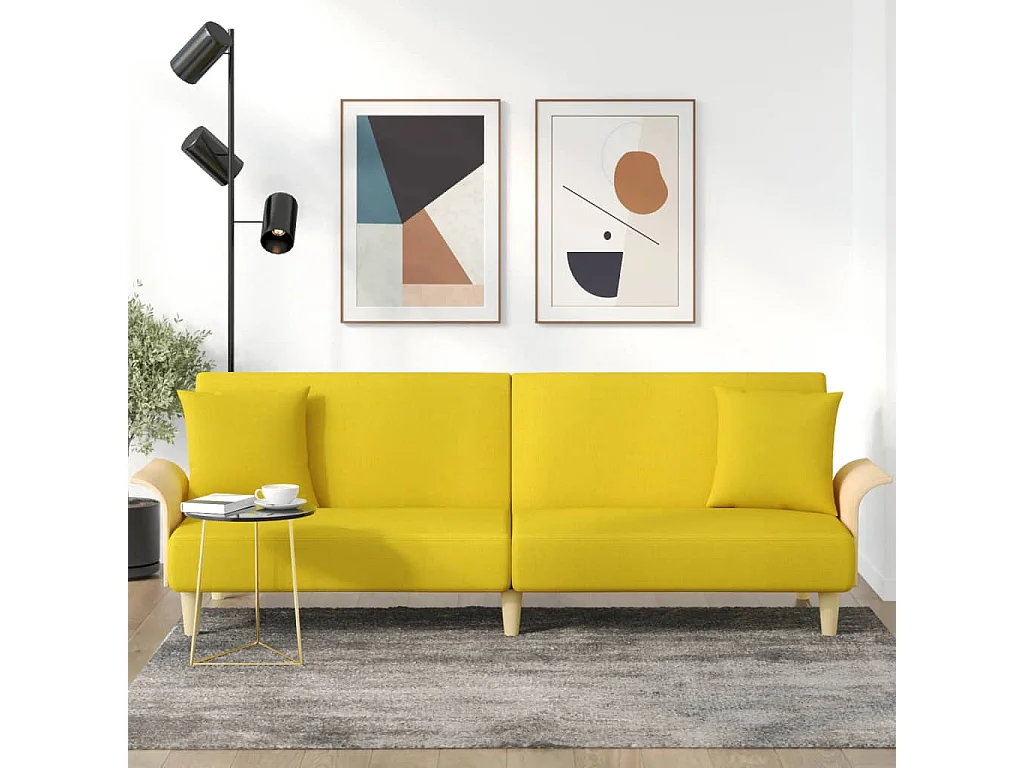 Canapé-lit avec accoudoirs jaune clair tissu