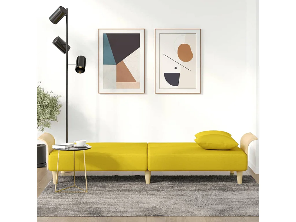 Canapé-lit avec accoudoirs jaune clair tissu