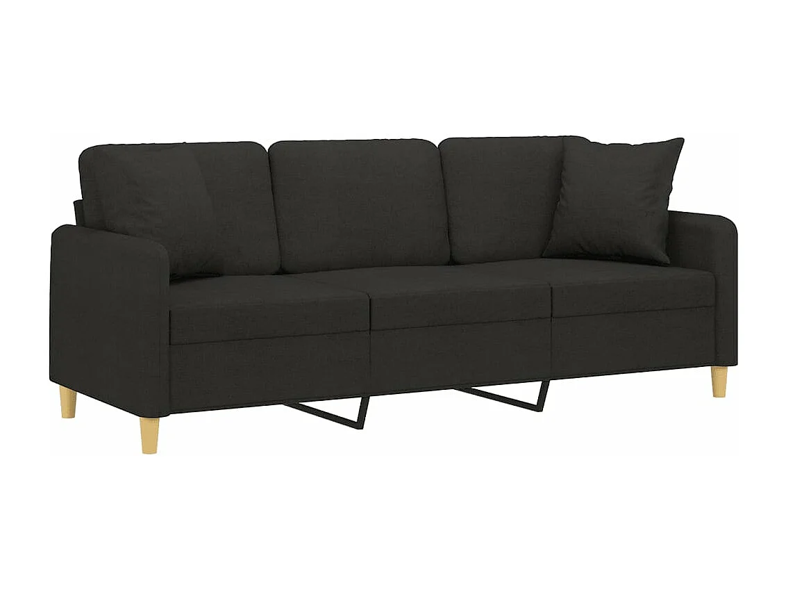 Canapé 3 places avec oreillers décoratifs noir 180 cm tissu