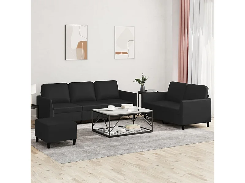 Set di 3 divani con cuscini in similpelle nera