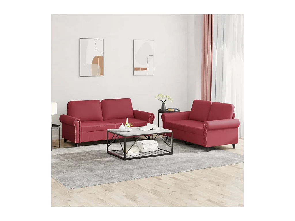 Ensemble de canapés 2 pcs et coussins Rouge bordeaux Similicuir