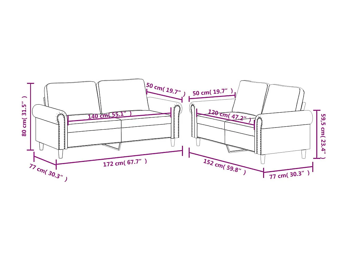 Ensemble de canapés 2 pcs et coussins Rouge bordeaux Similicuir