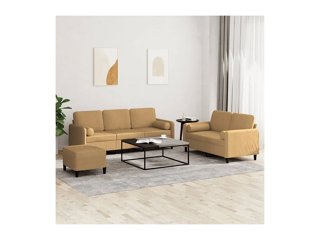 Ensemble de canapés 3 pcs avec coussins marron velours