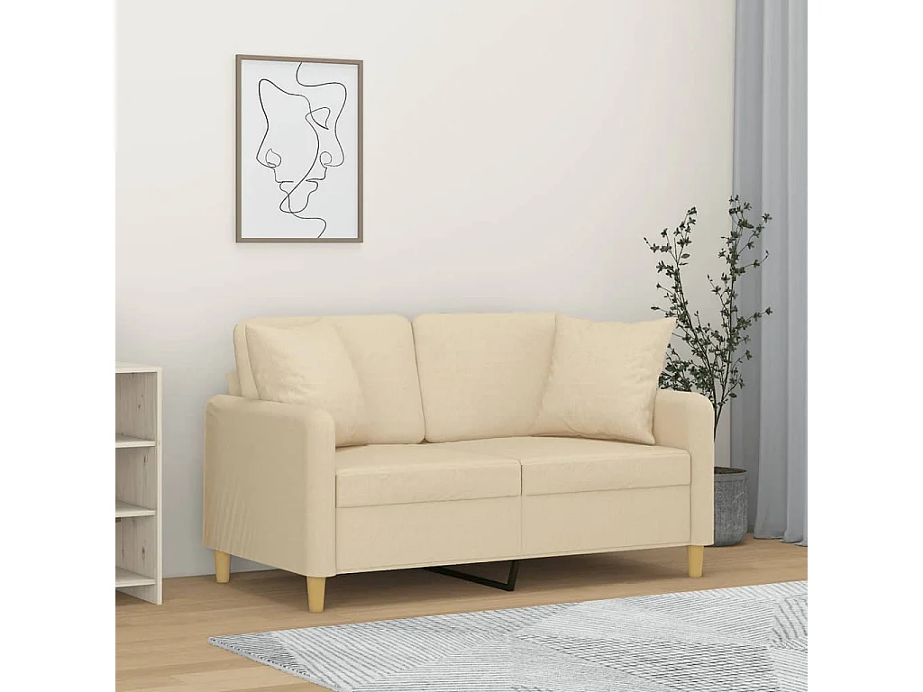 2-zitsbank met sierkussens crème 120 cm stof