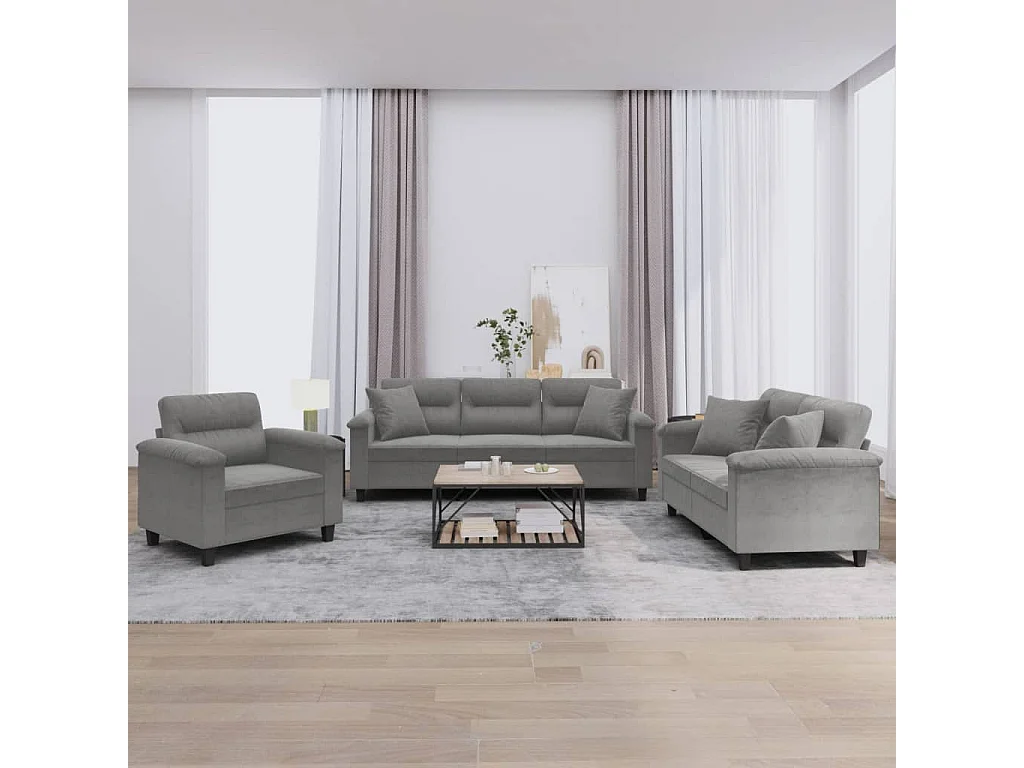 Sofagarnitur 3-tlg. Kissen Dunkelgrau Mikrofaserstoff
