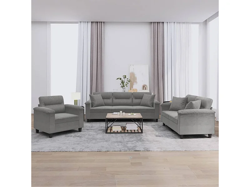 Ensemble de canapés 3 pcs coussins Gris foncé Tissu microfibre