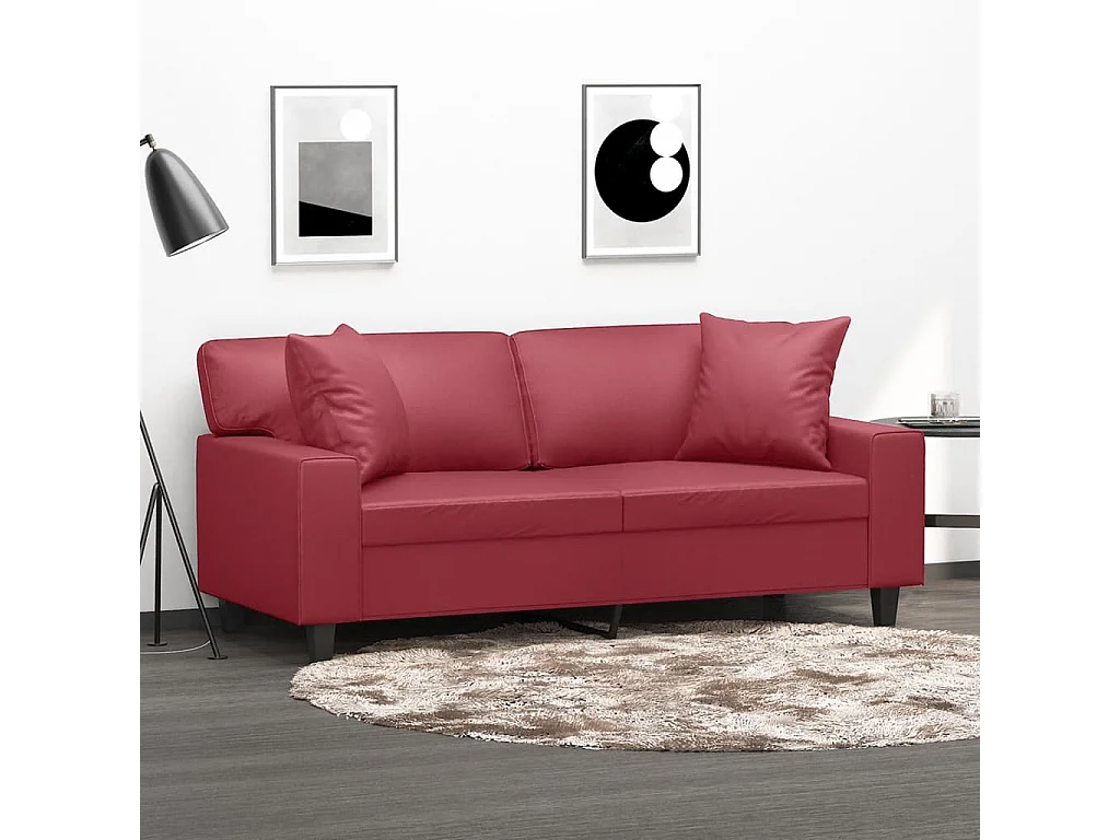 Divano 2 posti con cuscini bordeaux 140 cm similpelle