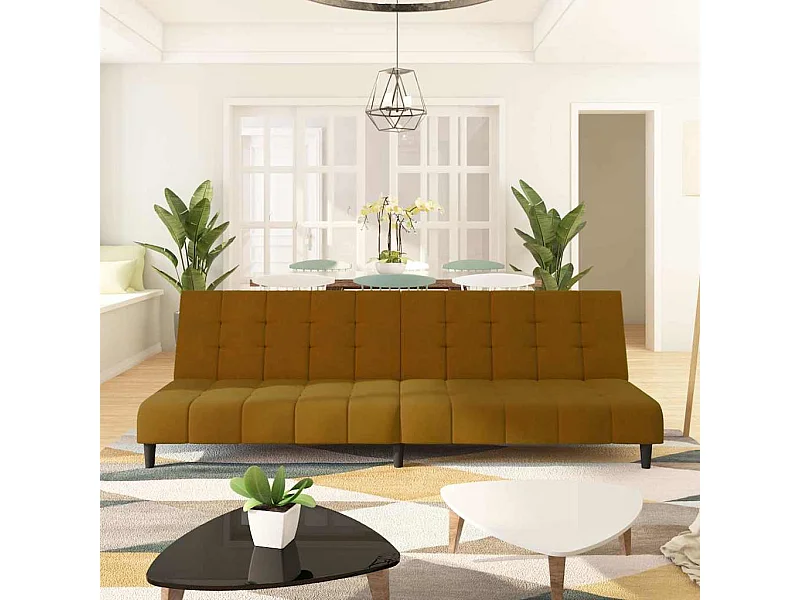 Sofá-cama de 2 lugares em veludo marrom