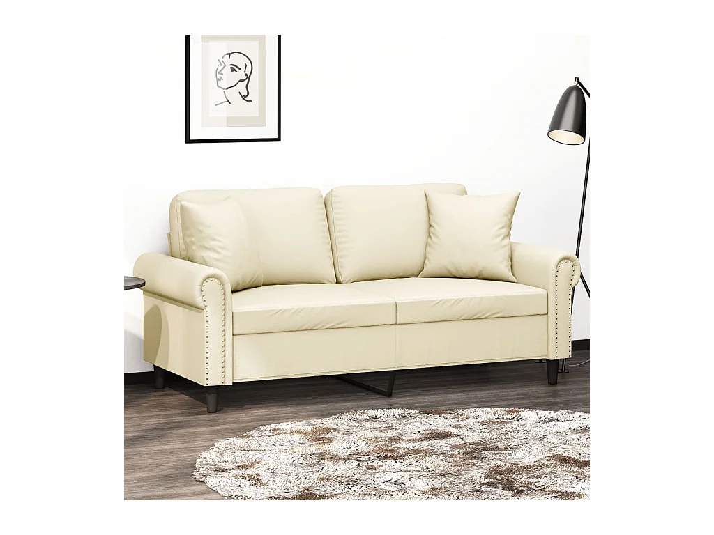 Divano 2 posti con cuscini crema 140 cm similpelle