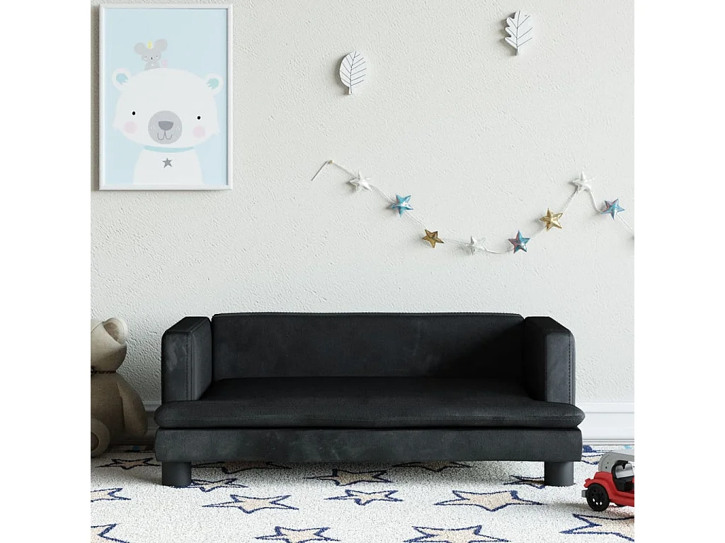Sofá infantil preto 80x45x30 cm veludo