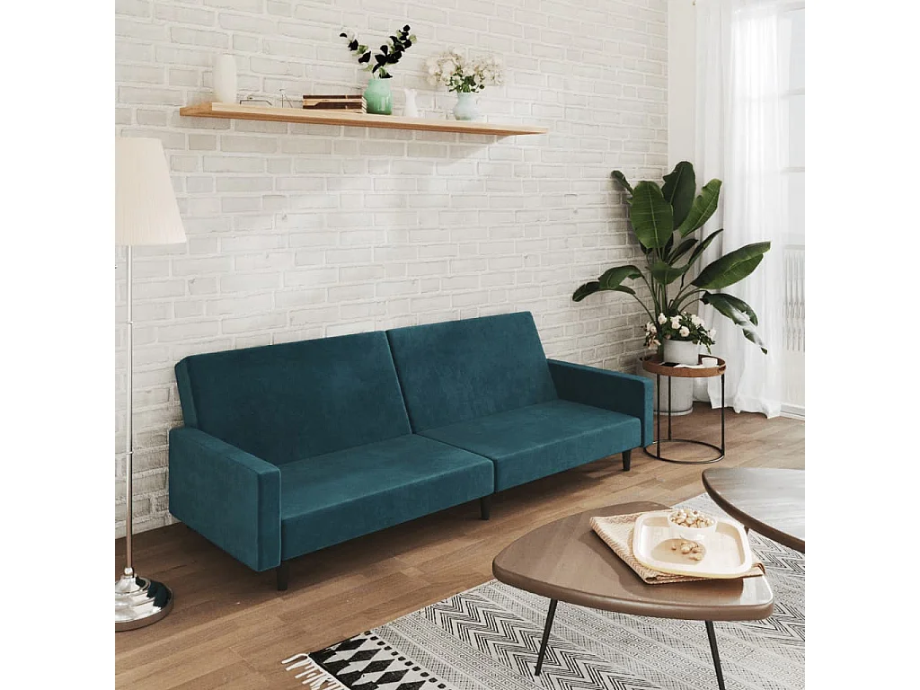 Canapé-lit à 2 places Bleu Velours