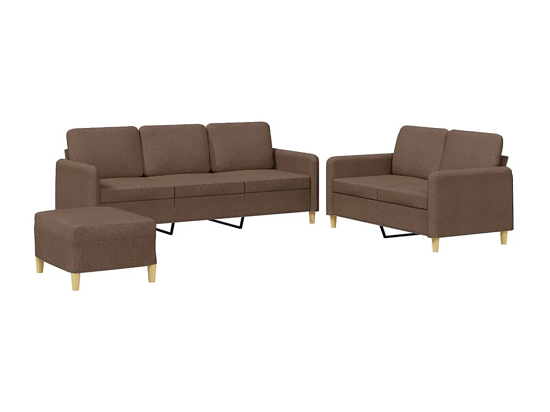 Set di 3 divani con cuscini in tessuto marrone