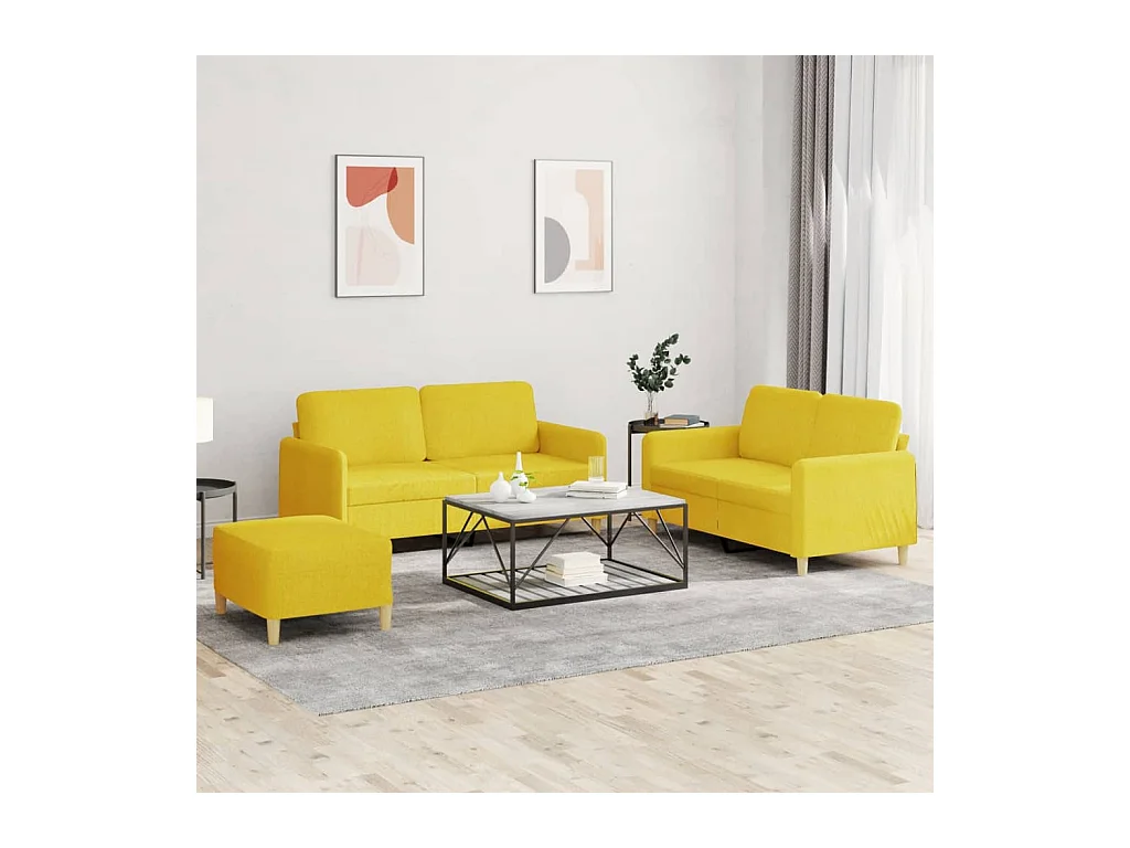 Ensemble de canapés 3 pcs avec coussins Jaune clair Tissu