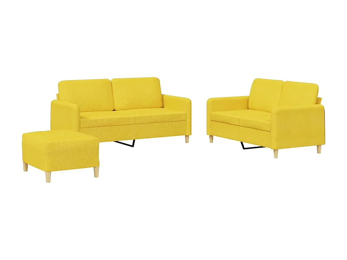 Set divano 3 pezzi con cuscini in tessuto giallo chiaro