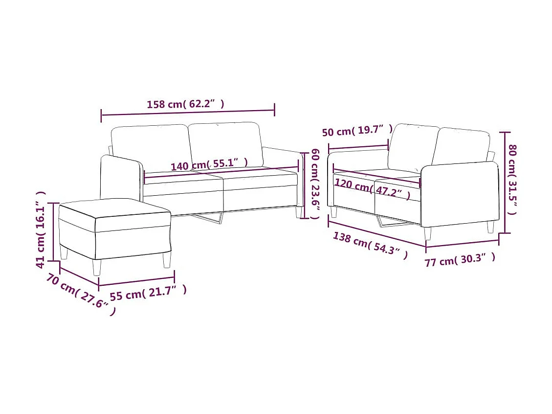 Set divano 3 pezzi con cuscini in tessuto giallo chiaro
