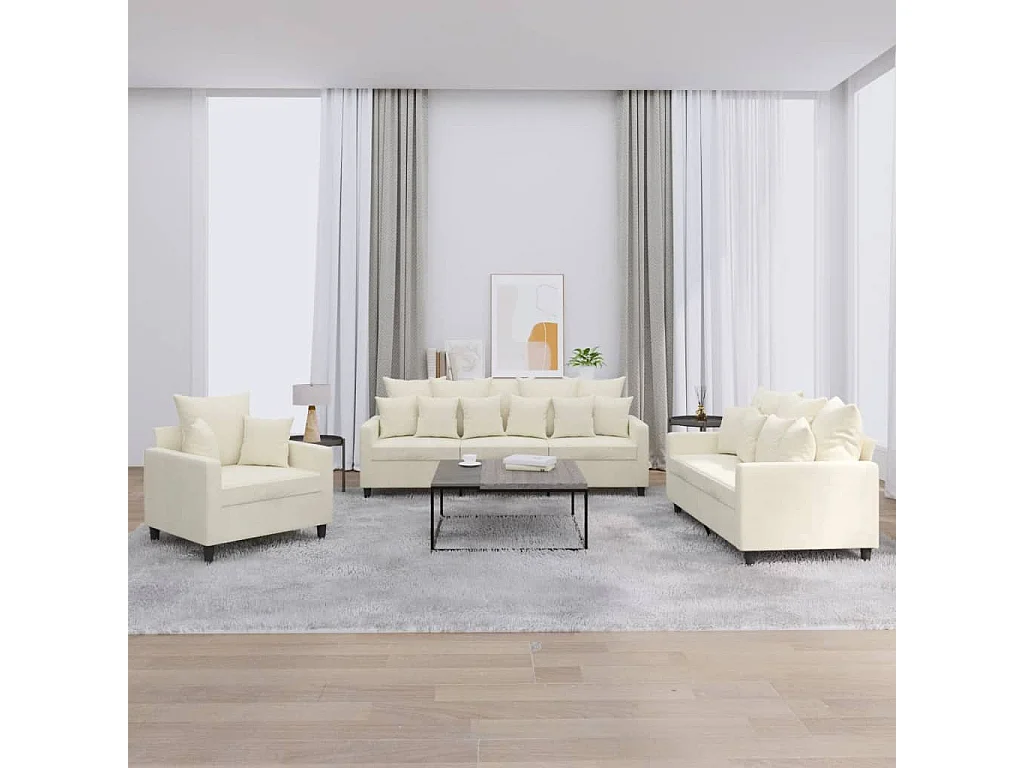 Ensemble de canapés 3 pcs avec coussins Crème Velours