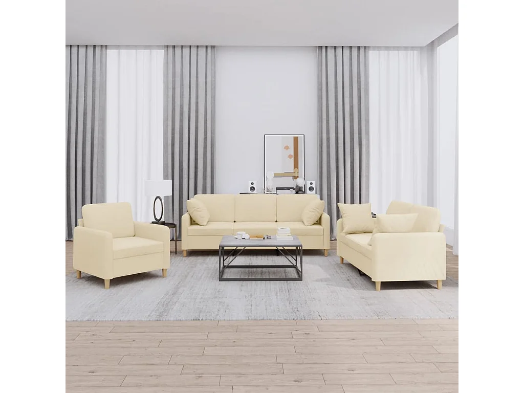 Conjunto de sofá de 3 piezas con cojines de tela color crema