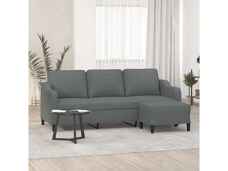 Divano 3 posti con poggiapiedi Grigio scuro 180 cm Tessuto