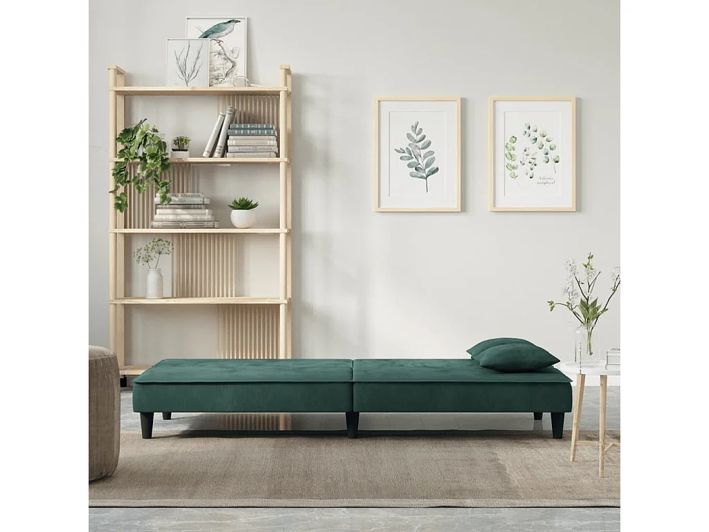 Sofá-cama de veludo verde escuro