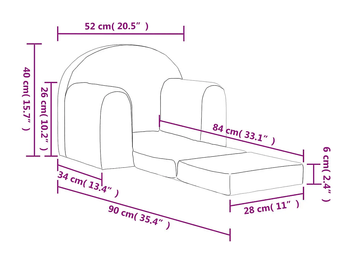 Canapé-lit pour enfants anthracite peluche douce