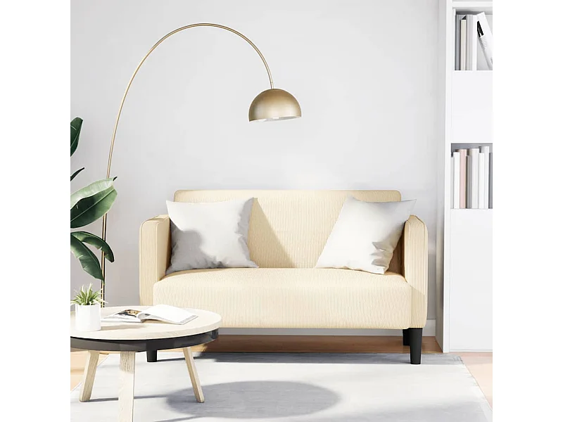 Divano a due posti color crema 109 cm tessuto velluto a coste
