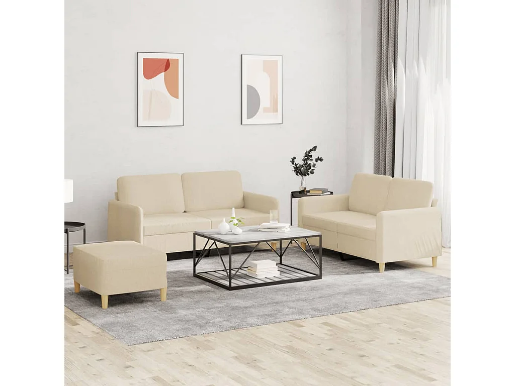 Conjunto de sofá de 3 piezas con cojines en tela color crema