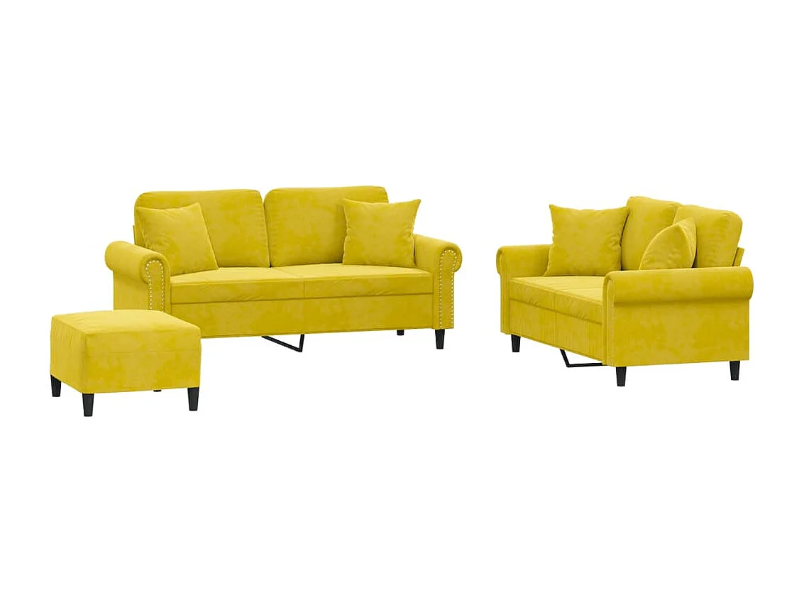 Conjunto de sofá de 3 piezas con cojines de terciopelo amarillo