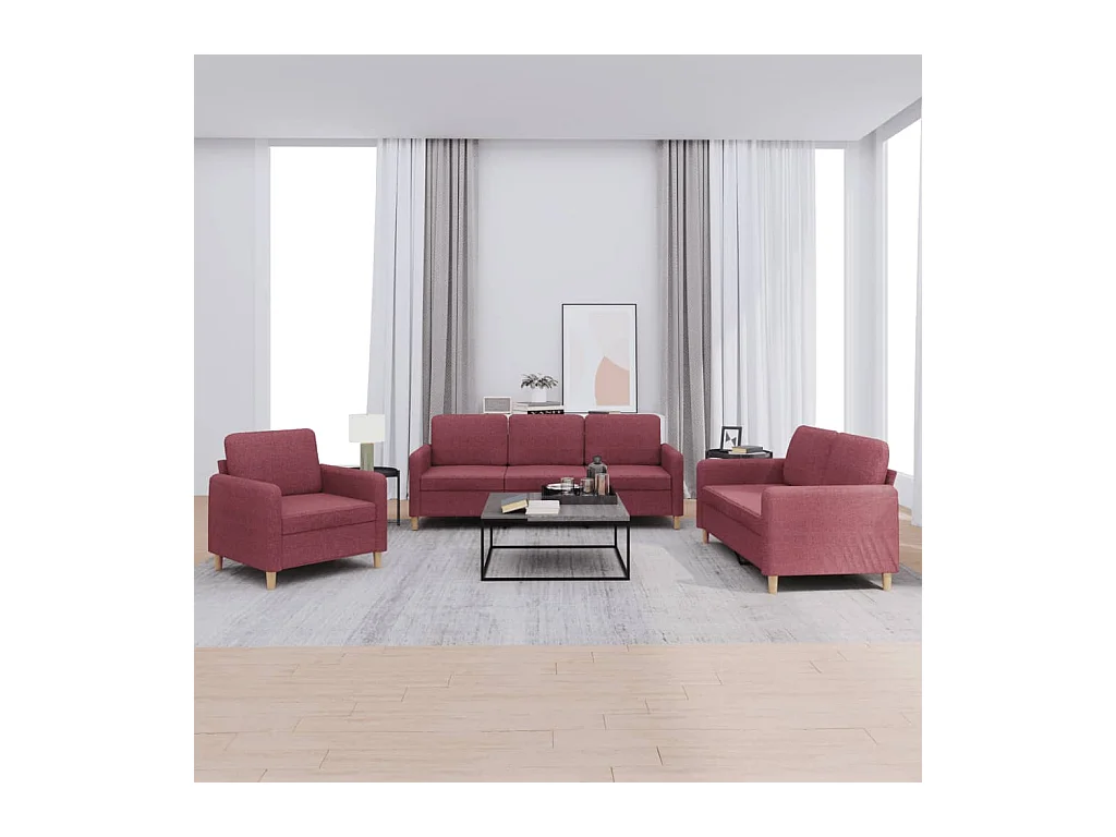 Ensemble de canapés 3 pcs avec coussins Rouge bordeaux Tissu