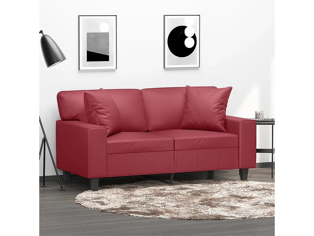 Divano 2 posti con cuscini bordeaux 120 cm similpelle