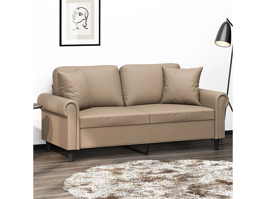 Sofá 2 plazas con cojines capuchino 140 cm polipiel
