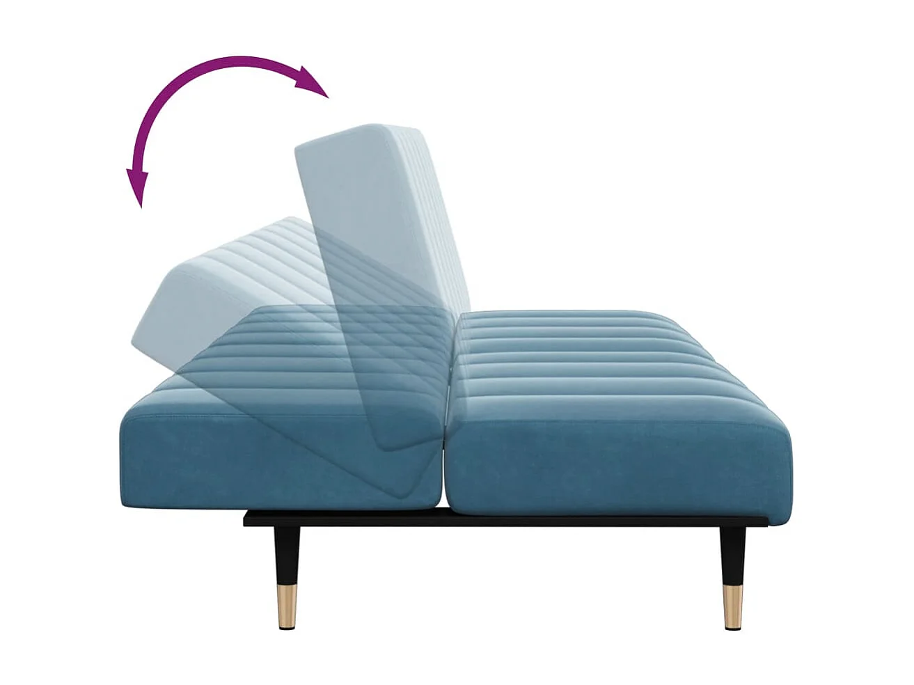 Canapé-lit à 2 places avec repose-pied bleu velours