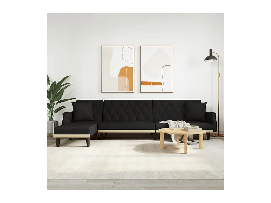 Canapé-lit en forme de L noir 271x140x70 cm velours