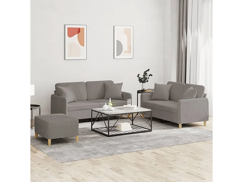 Ensemble de canapés 3 pcs avec coussins taupe tissu