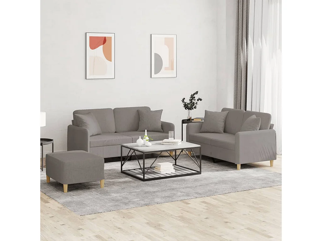 Ensemble de canapés 3 pcs avec coussins taupe tissu