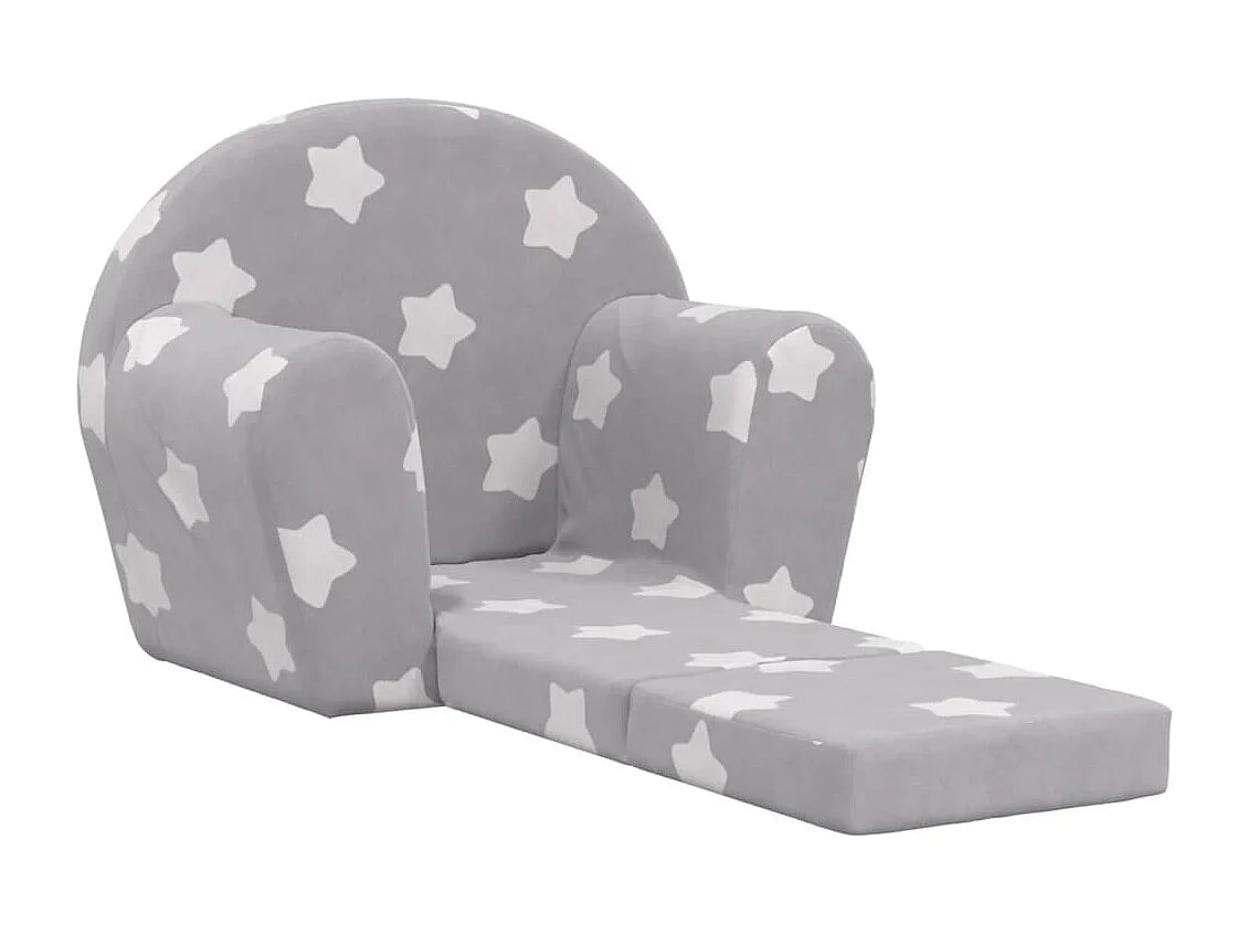 Sofá-cama infantil cinza claro com pelúcia macia em forma de estrelas